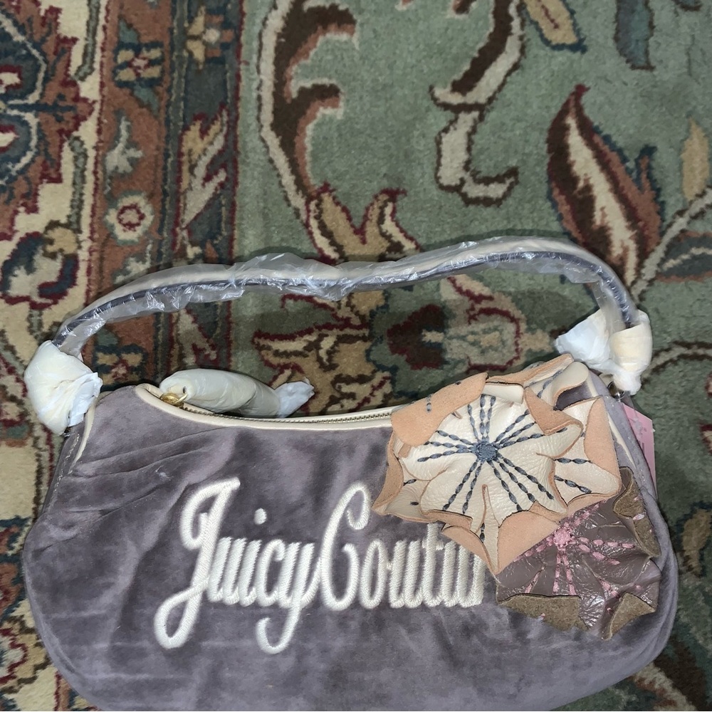 Juicy Couture Pam & Gela Small Flowers Hobo Velour Handbag Gray Retro NWT - Picture 2 of 5